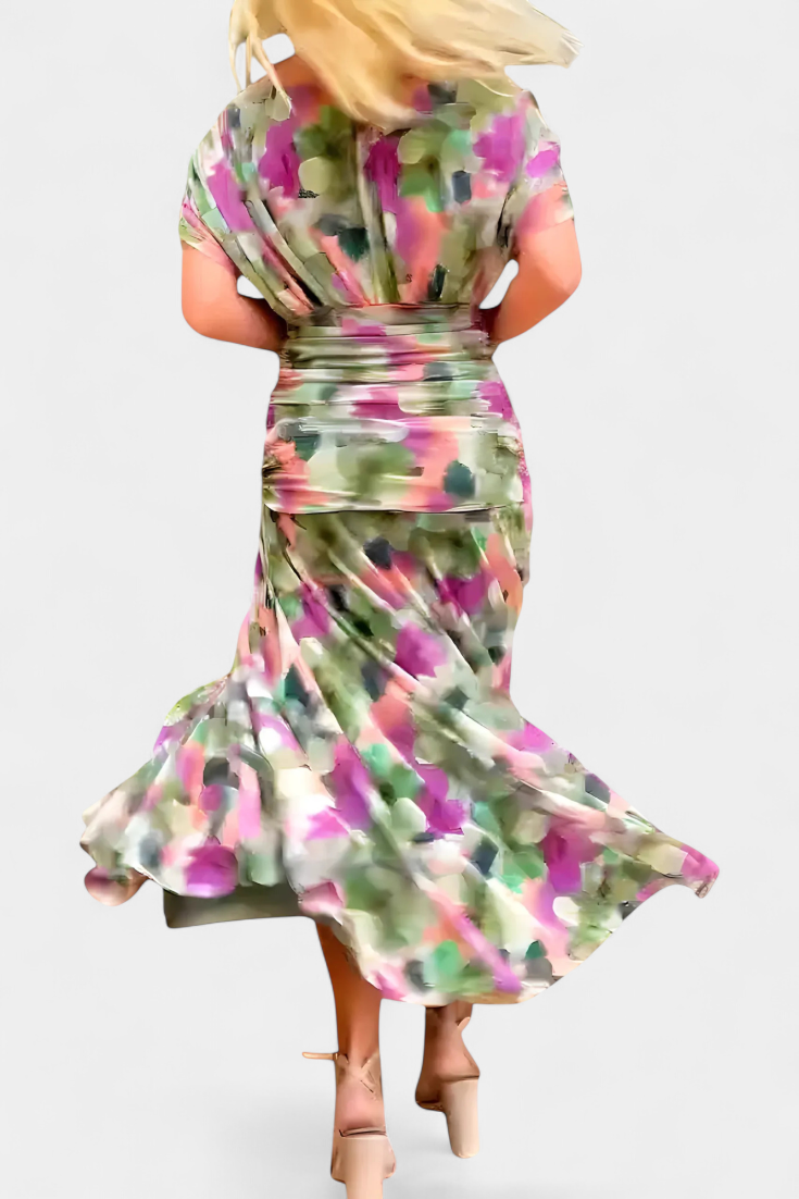 Martina - Vestido Largo con Estampado Floral y Cuello en Uve
