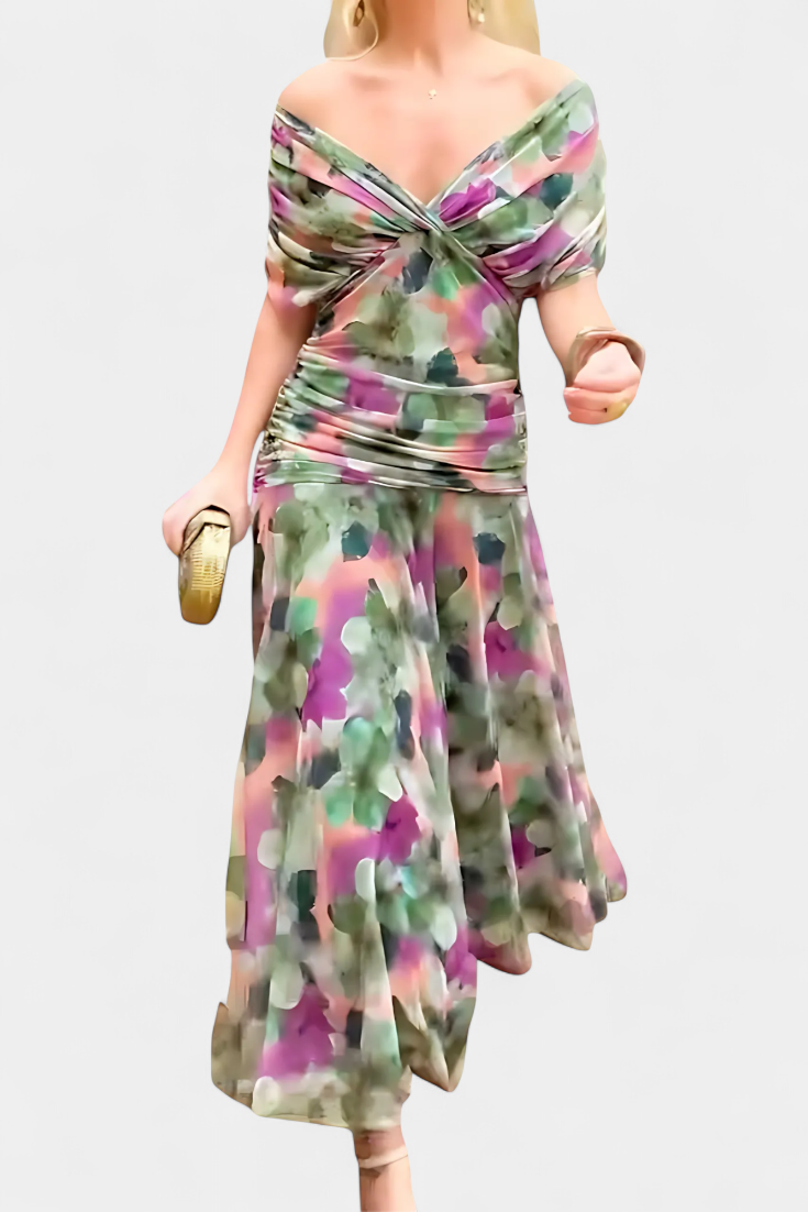 Martina - Vestido Largo con Estampado Floral y Cuello en Uve
