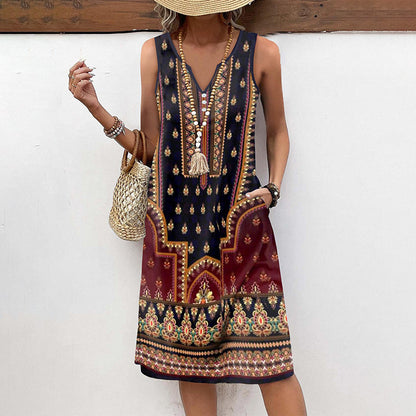 Nora - Vestido con Estampado Étnico Vintage
