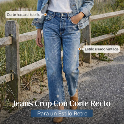 Carla - Vaqueros Retro de Corte Corto y Pierna Recta