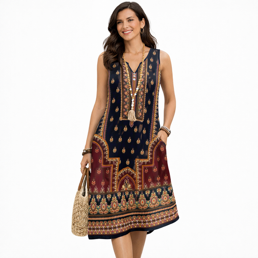 Nora - Vestido con Estampado Étnico Vintage