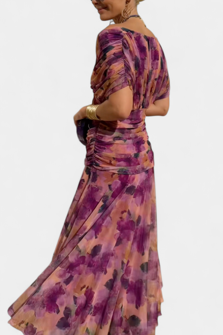 Martina - Vestido Largo con Estampado Floral y Cuello en Uve