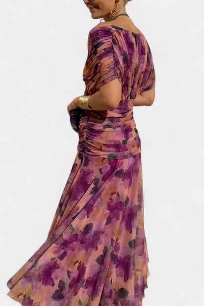 Martina - Vestido Largo con Estampado Floral y Cuello en Uve