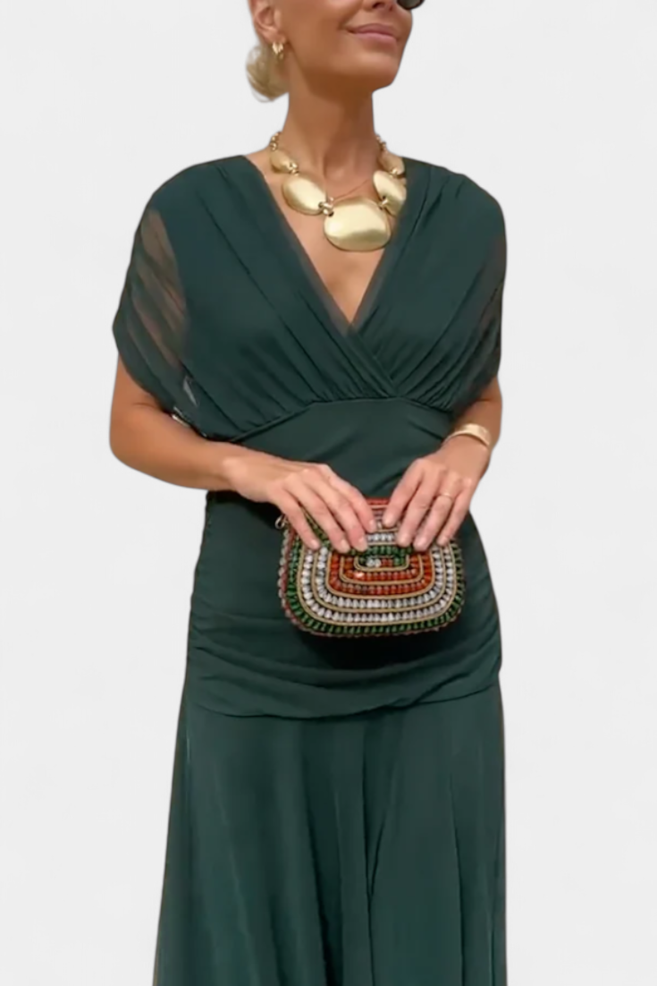 Martina - Vestido Largo con Estampado Floral y Cuello en Uve